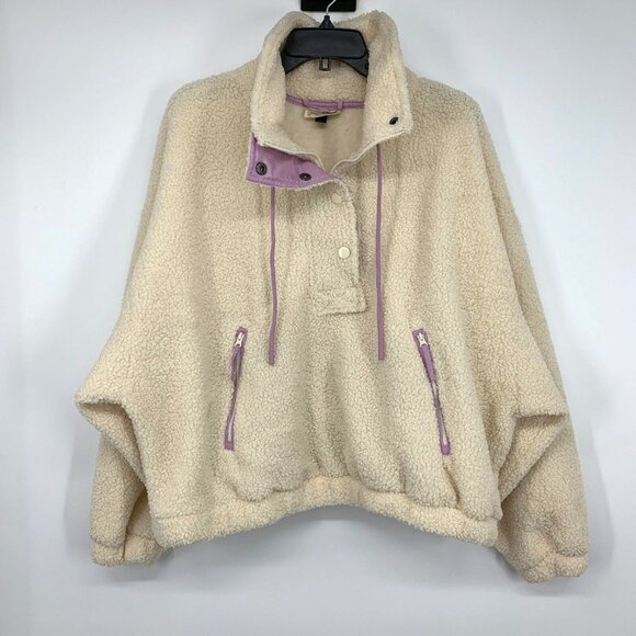 Universal Thread Pullover Faux Sherpa Button Snap Cream Sweatshirt - Picture 2 of 10